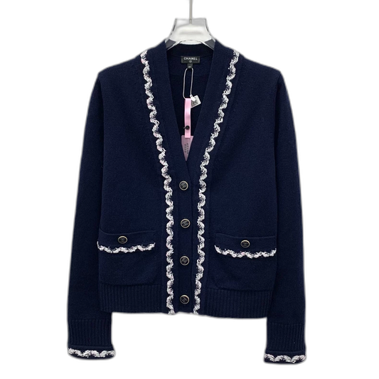 Chanel Navy Cashmere Cardigan with V-Neck