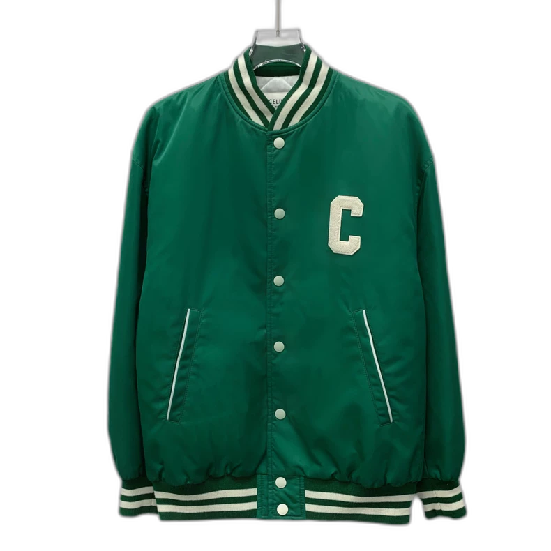 Celine Green Striped Embroidered Baseball Jacket
