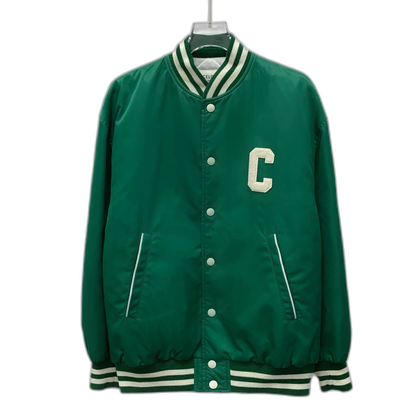 Celine Green Striped Embroidered Baseball Jacket