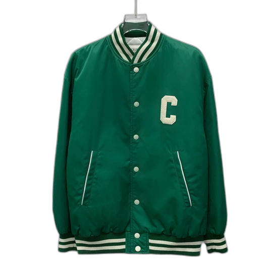 Celine Green Striped Embroidered Baseball Jacket