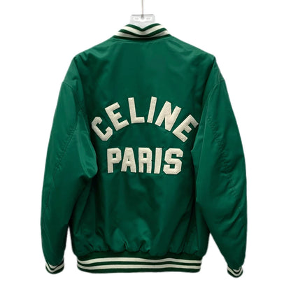 Celine Green Striped Embroidered Baseball Jacket