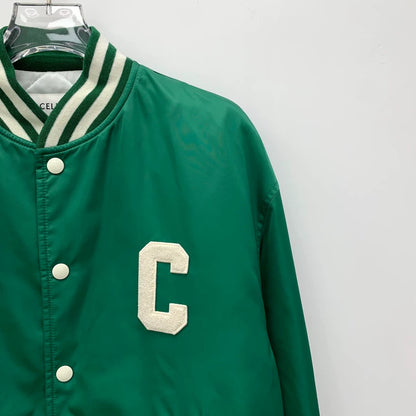 Celine Green Striped Embroidered Baseball Jacket