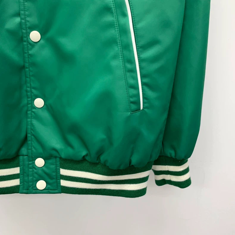 Celine Green Striped Embroidered Baseball Jacket