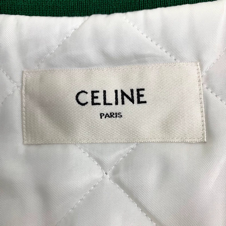 Celine Green Striped Embroidered Baseball Jacket