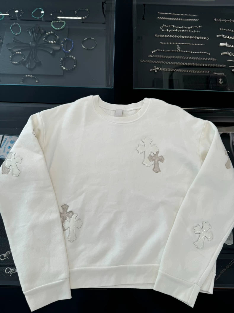 Chrome Hearts White Cross Leather Patches Sweatshirt-yf