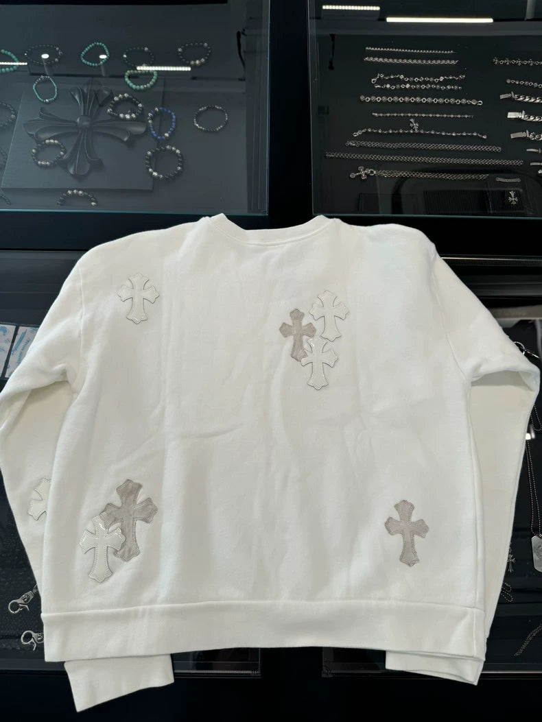 Chrome Hearts White Cross Leather Patches Sweatshirt-yf