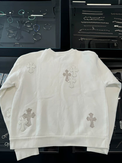 Chrome Hearts White Cross Leather Patches Sweatshirt-yf