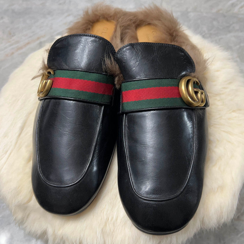 Gucci Princetown Black Fur Slide Slippers for Men 0079