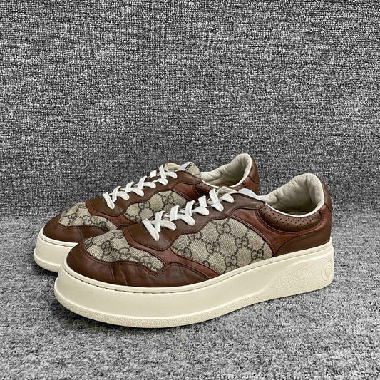 Gucci Brown Canvas Lace-Up Stylish Sneakers 0079