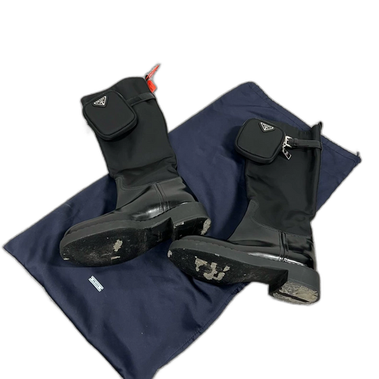 Prada Triangle Logo Mid-Calf Boots