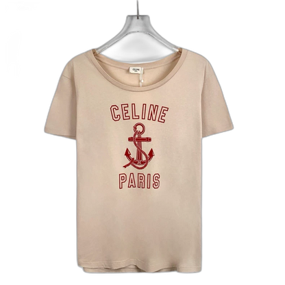 Celine Logo Print Cotton T-Shirt Size L
