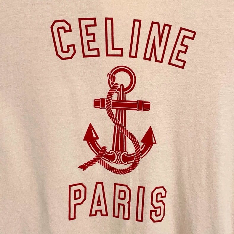 Celine Logo Print Cotton T-Shirt Size L