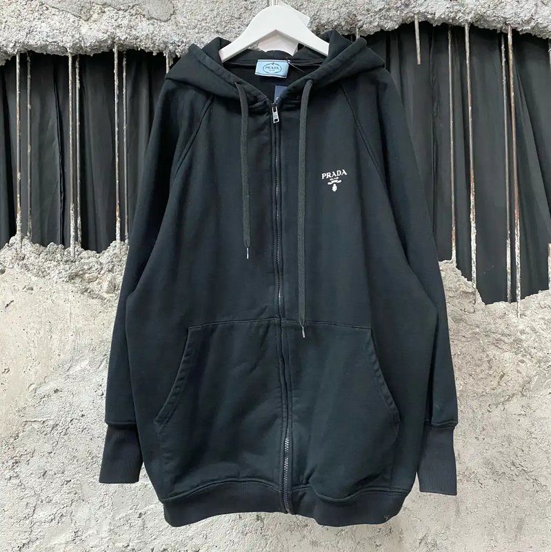 Prada Black Cotton Long Sleeve Hoodie