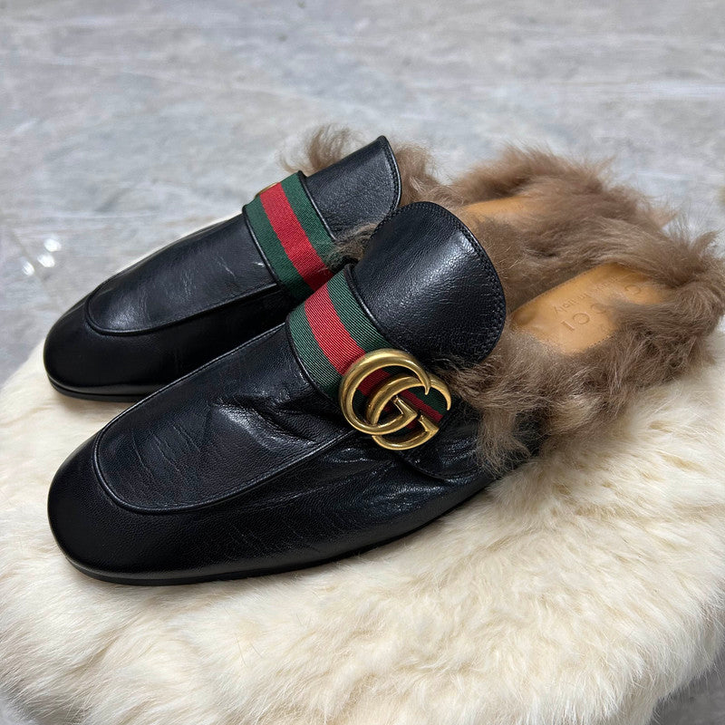Gucci Princetown Black Fur Slide Sandals for Men 0079