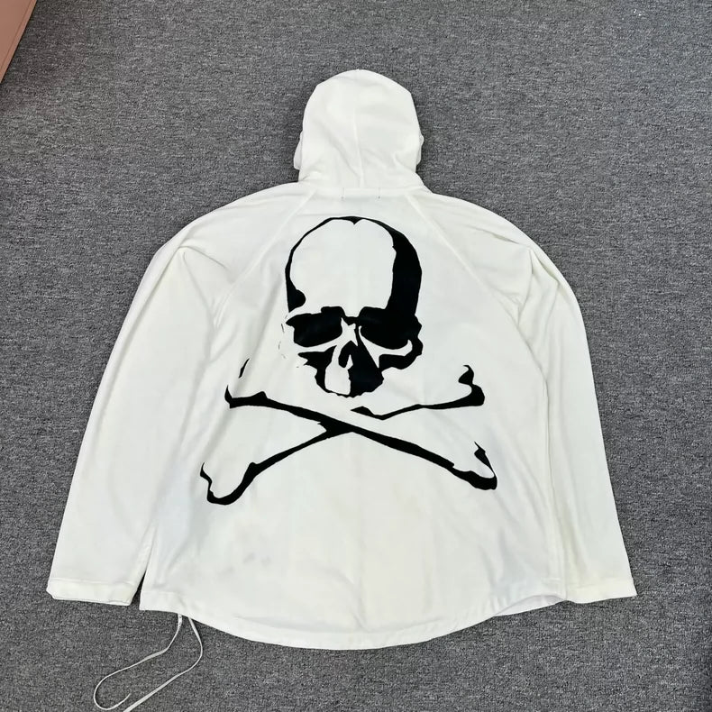Velvet Zip Hoodie with Skull Design