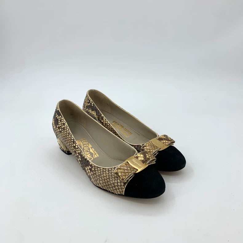 Gold Snakeskin High Heel Pumps