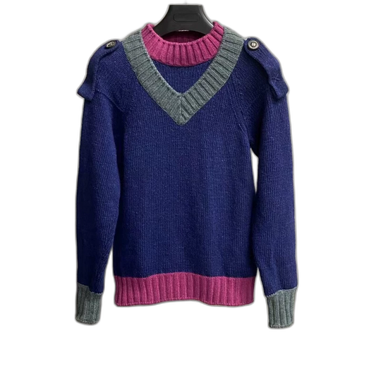 Chanel Blue Pink Color Block Knit Sweater
