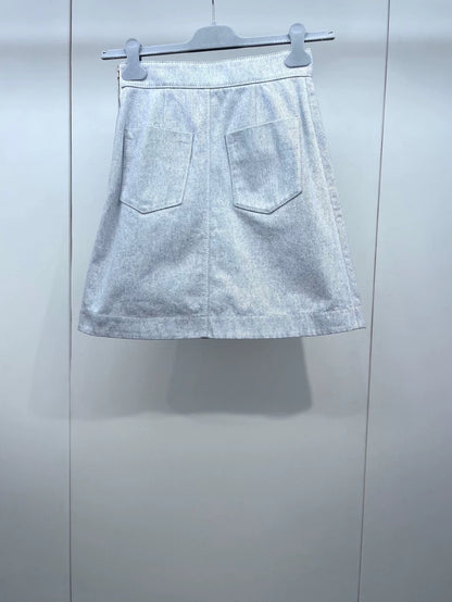 Hermes Denim Skirt with Leather Details