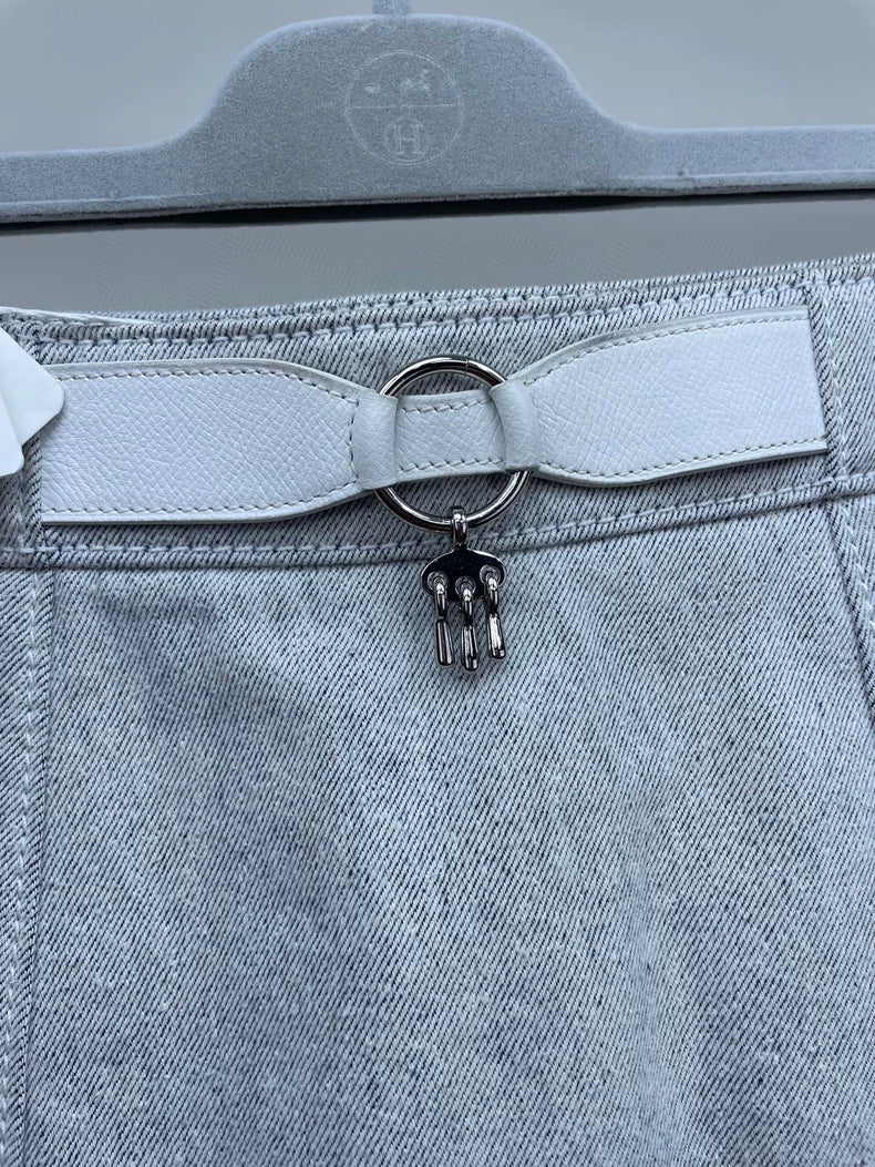 Hermes Denim Skirt with Leather Details