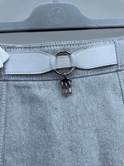 Hermes Denim Skirt with Leather Details