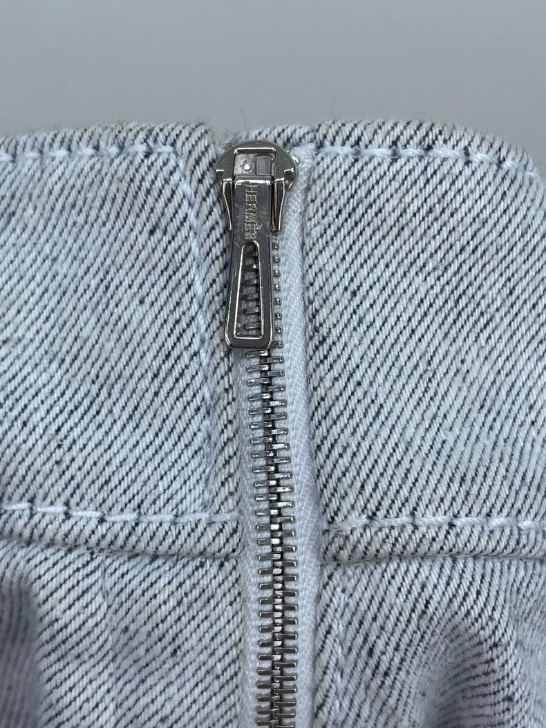 Hermes Denim Skirt with Leather Details