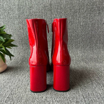 Prada Red Patent Leather Chunky Heeled Boots
