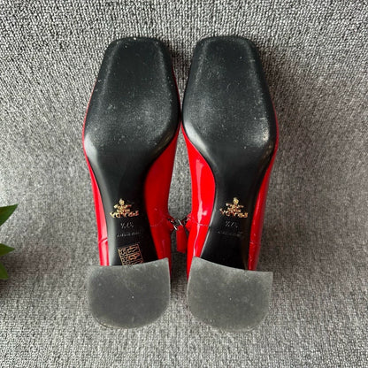 Prada Red Patent Leather Chunky Heeled Boots