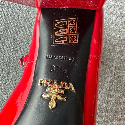 Prada Red Patent Leather Chunky Heeled Boots