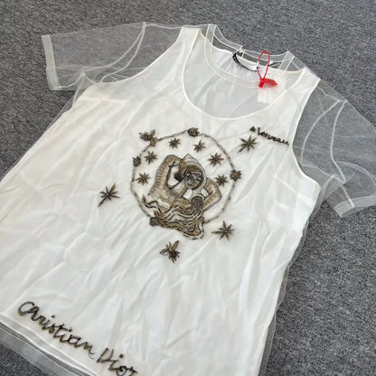 Dior Sheer Two-Piece Set Short Sleeve