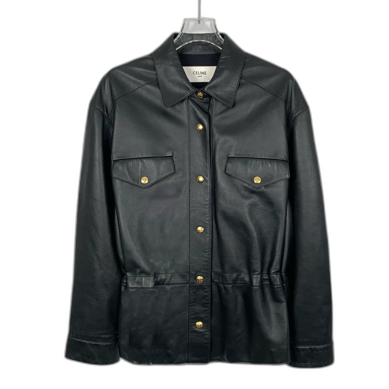 Celine Black Leather Long Sleeve Jacket