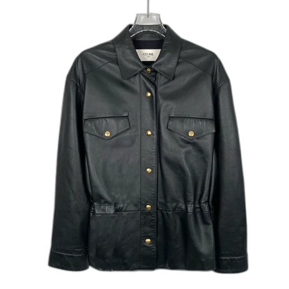 Celine Black Leather Long Sleeve Jacket