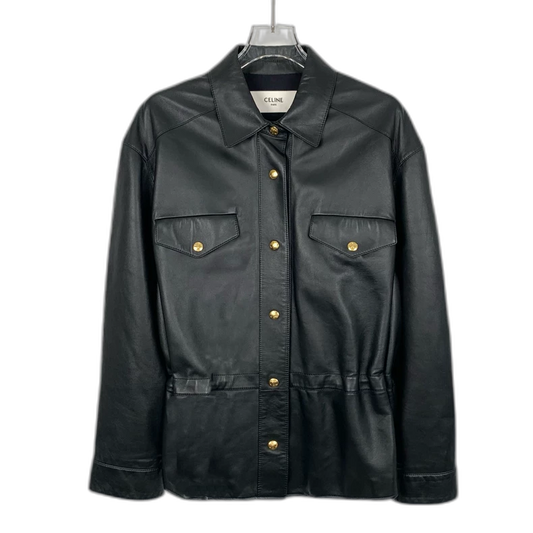 Celine Black Leather Long Sleeve Jacket