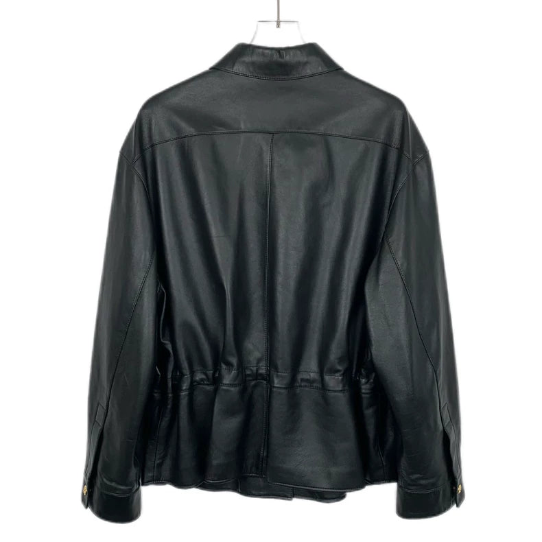 Celine Black Leather Long Sleeve Jacket