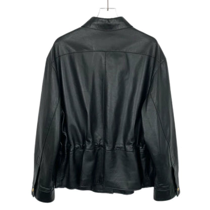 Celine Black Leather Long Sleeve Jacket
