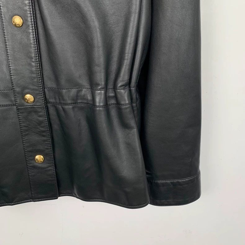 Celine Black Leather Long Sleeve Jacket
