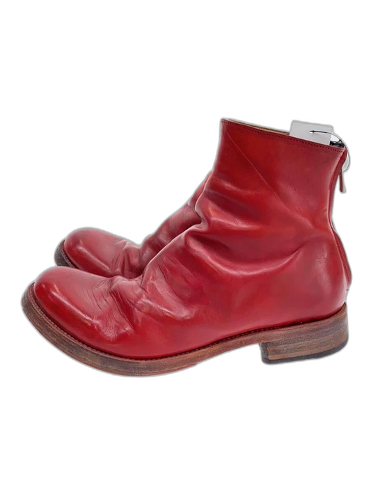 Handmade Dark Red Leather Ankle Boots