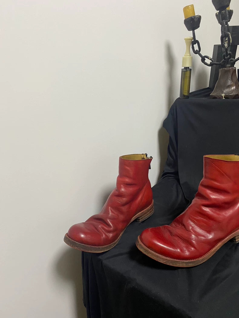 Handmade Dark Red Leather Ankle Boots