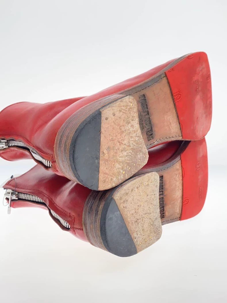 Handmade Dark Red Leather Ankle Boots