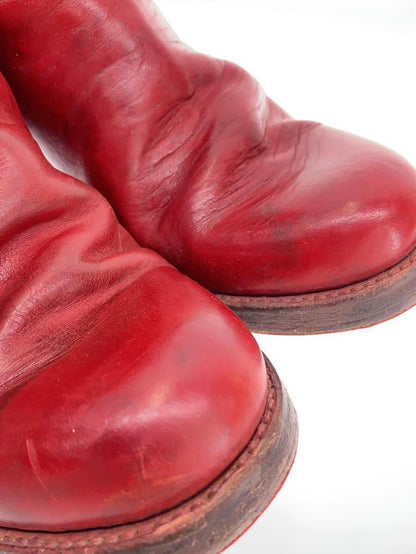 Handmade Dark Red Leather Ankle Boots