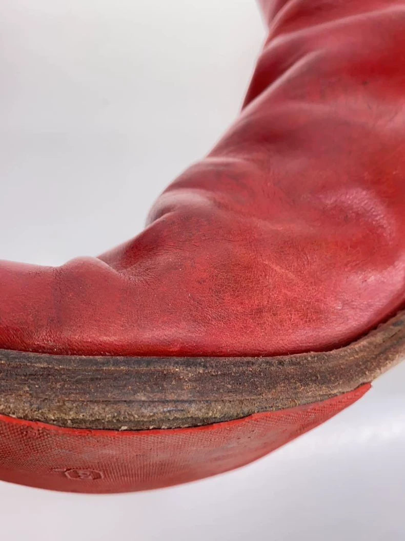 Handmade Dark Red Leather Ankle Boots
