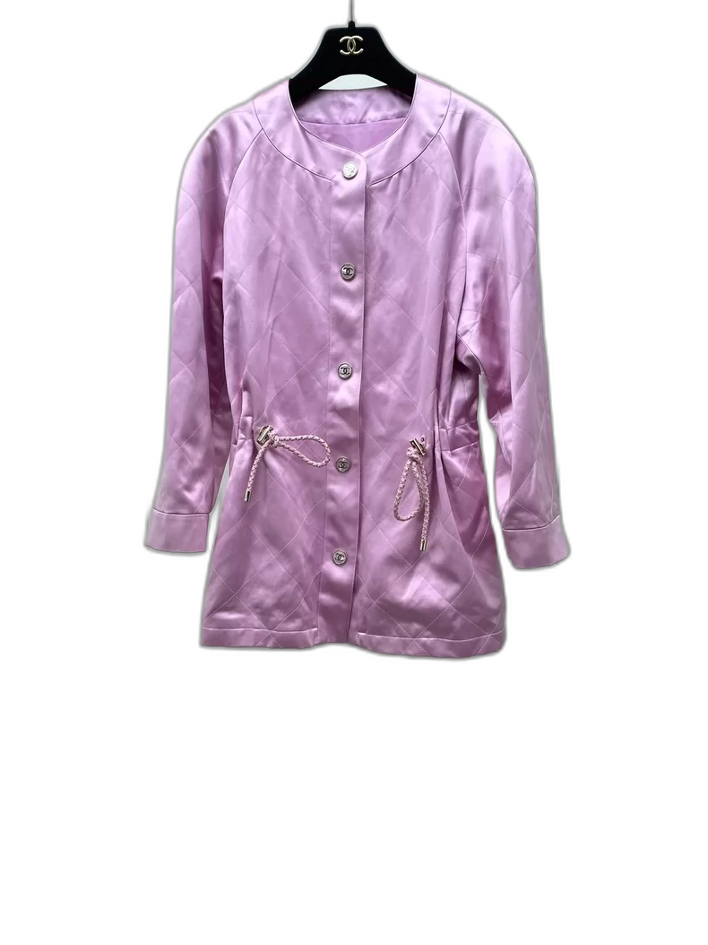 Pink Quilted Silk Jacket with Drawstring