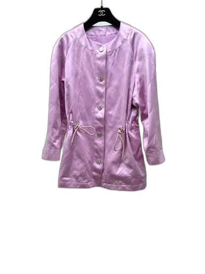 Pink Quilted Silk Jacket with Drawstring