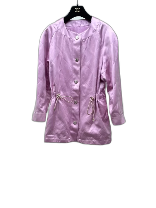 Pink Quilted Silk Jacket with Drawstring