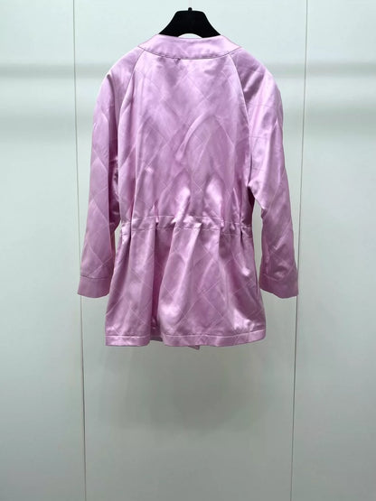 Pink Quilted Silk Jacket with Drawstring