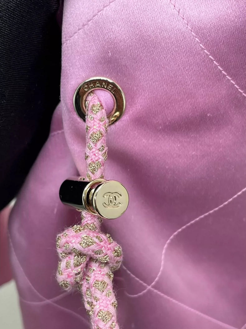 Pink Quilted Silk Jacket with Drawstring