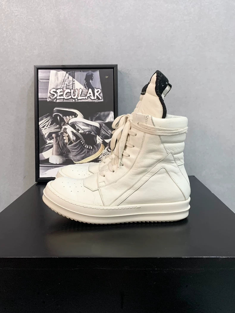 Rick Owens White Geobasket Sneakers-yf