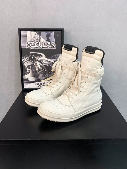 Rick Owens White Geobasket Sneakers-yf