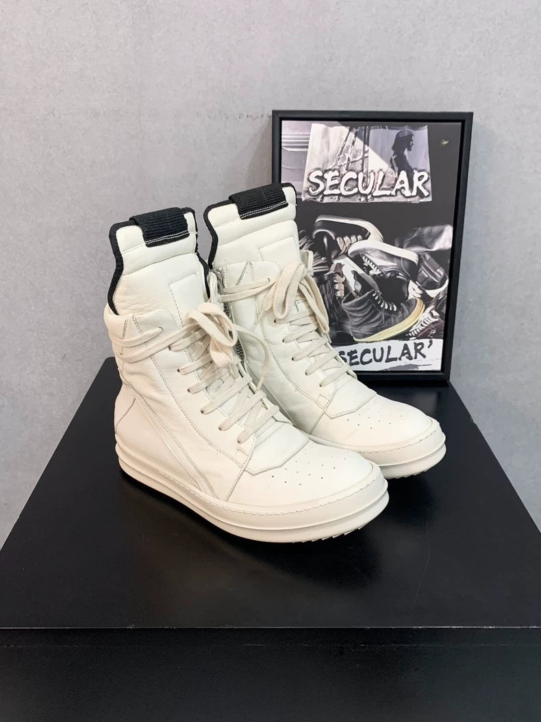 Rick Owens White Geobasket Sneakers-yf