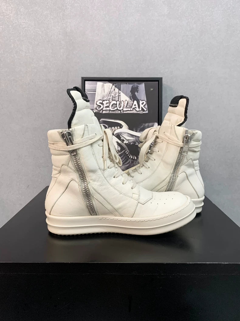 Rick Owens White Geobasket Sneakers-yf