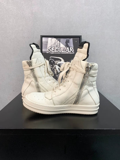 Rick Owens White Geobasket Sneakers-yf